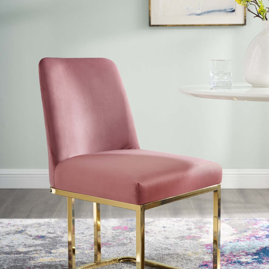 Amplify Sled Base Performance Velvet Dining Side Chair in Gold Dusty Rose