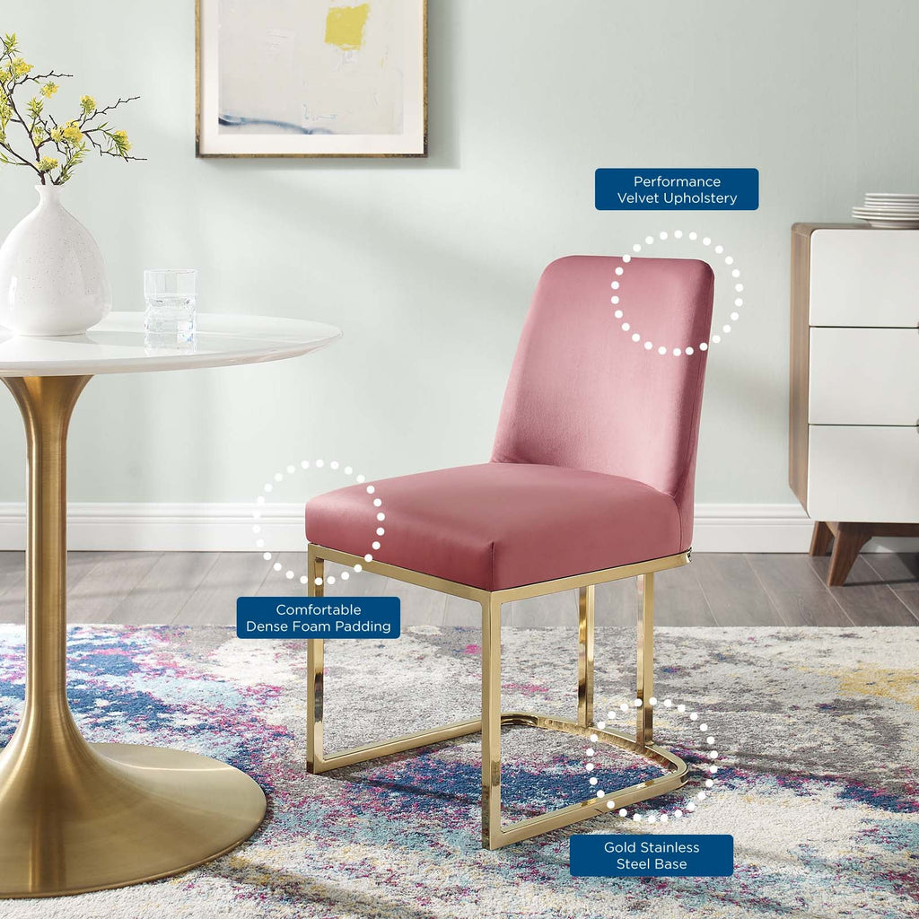 Amplify Sled Base Performance Velvet Dining Side Chair in Gold Dusty Rose