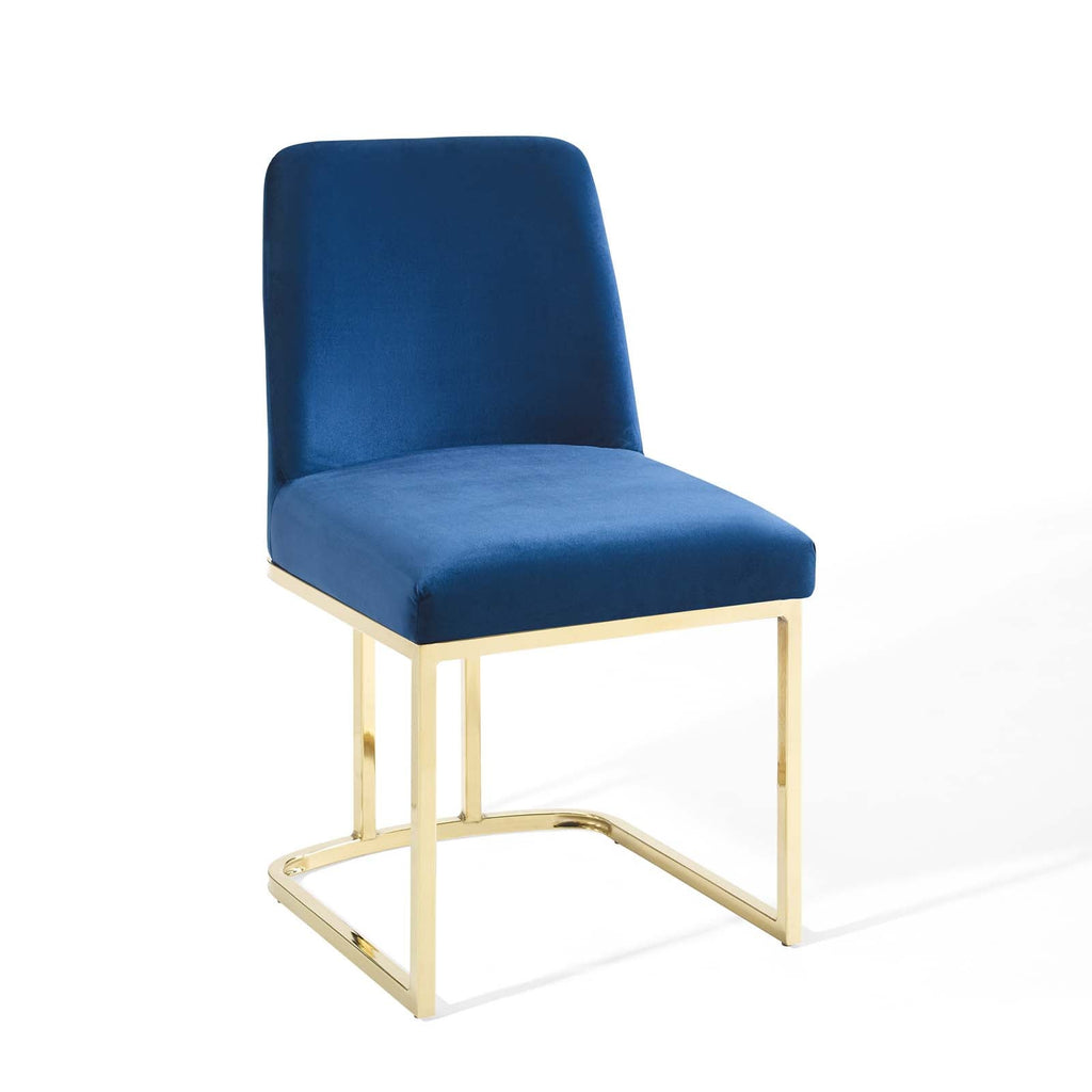 Amplify Sled Base Performance Velvet Dining Side Chair in Gold Navy