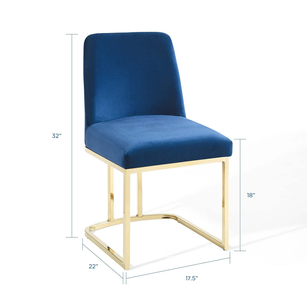 Amplify Sled Base Performance Velvet Dining Side Chair in Gold Navy