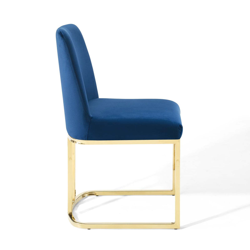 Amplify Sled Base Performance Velvet Dining Side Chair in Gold Navy