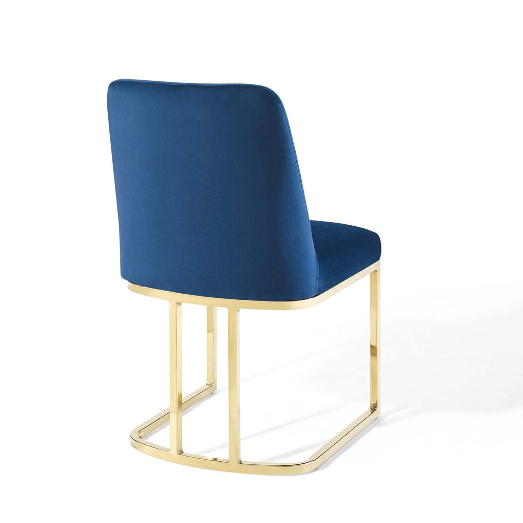 Amplify Sled Base Performance Velvet Dining Side Chair in Gold Navy