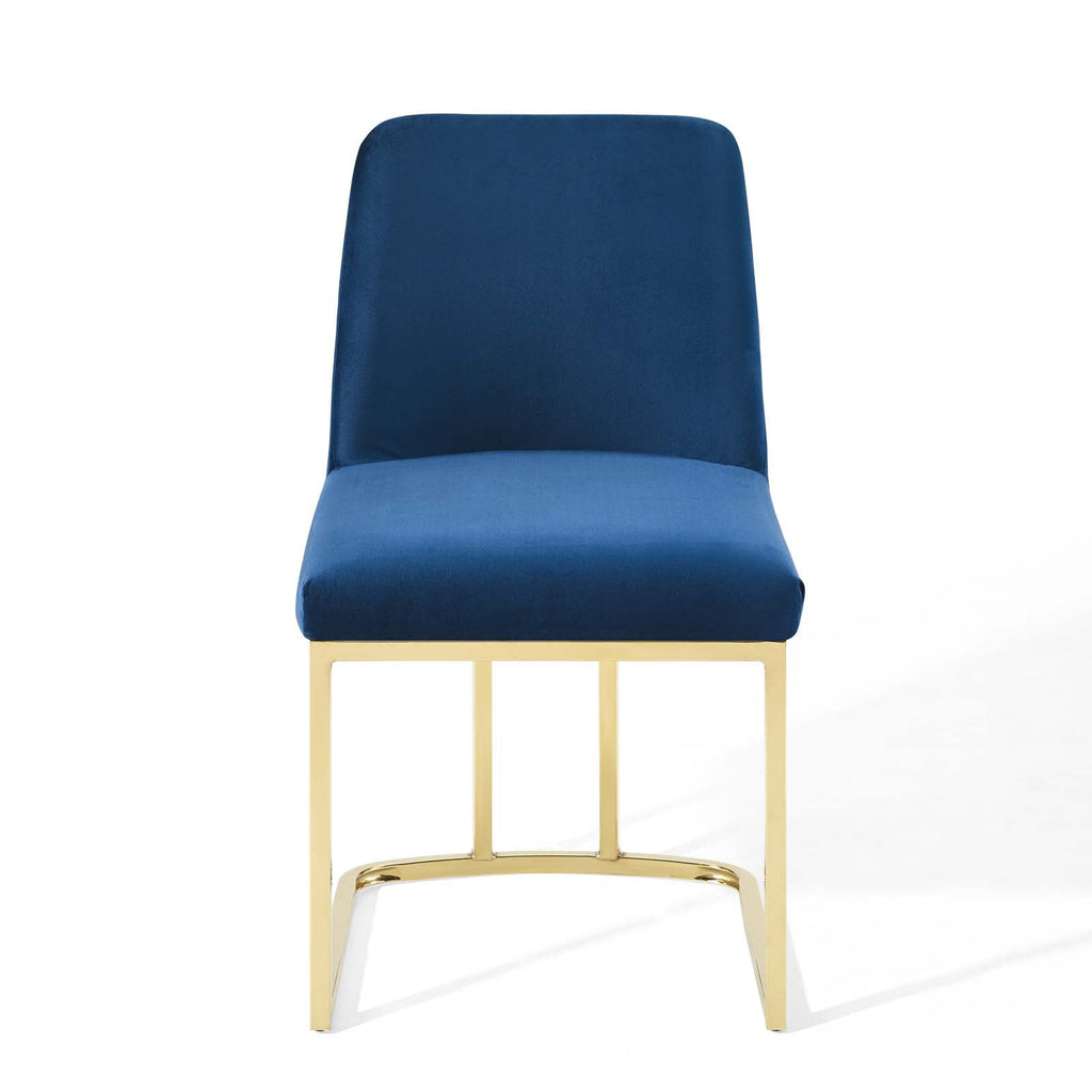 Amplify Sled Base Performance Velvet Dining Side Chair in Gold Navy