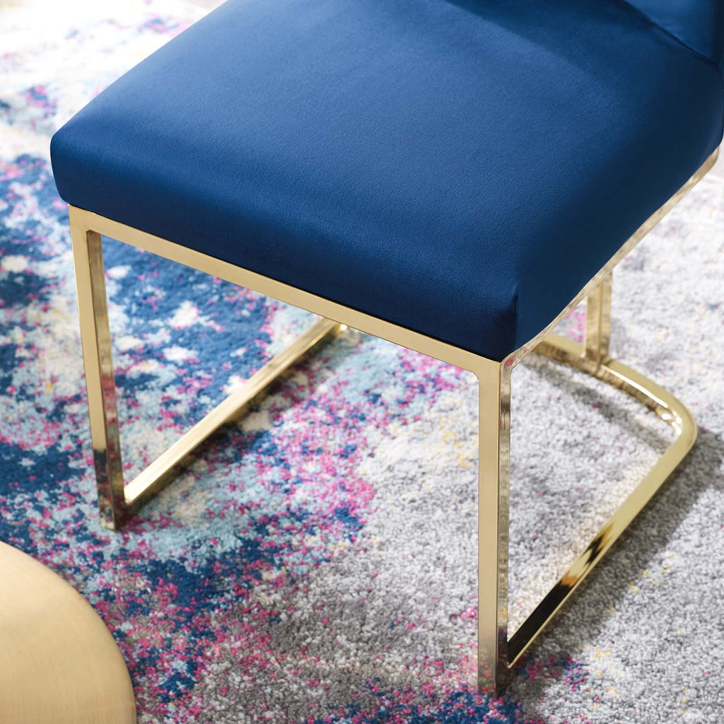 Amplify Sled Base Performance Velvet Dining Side Chair in Gold Navy