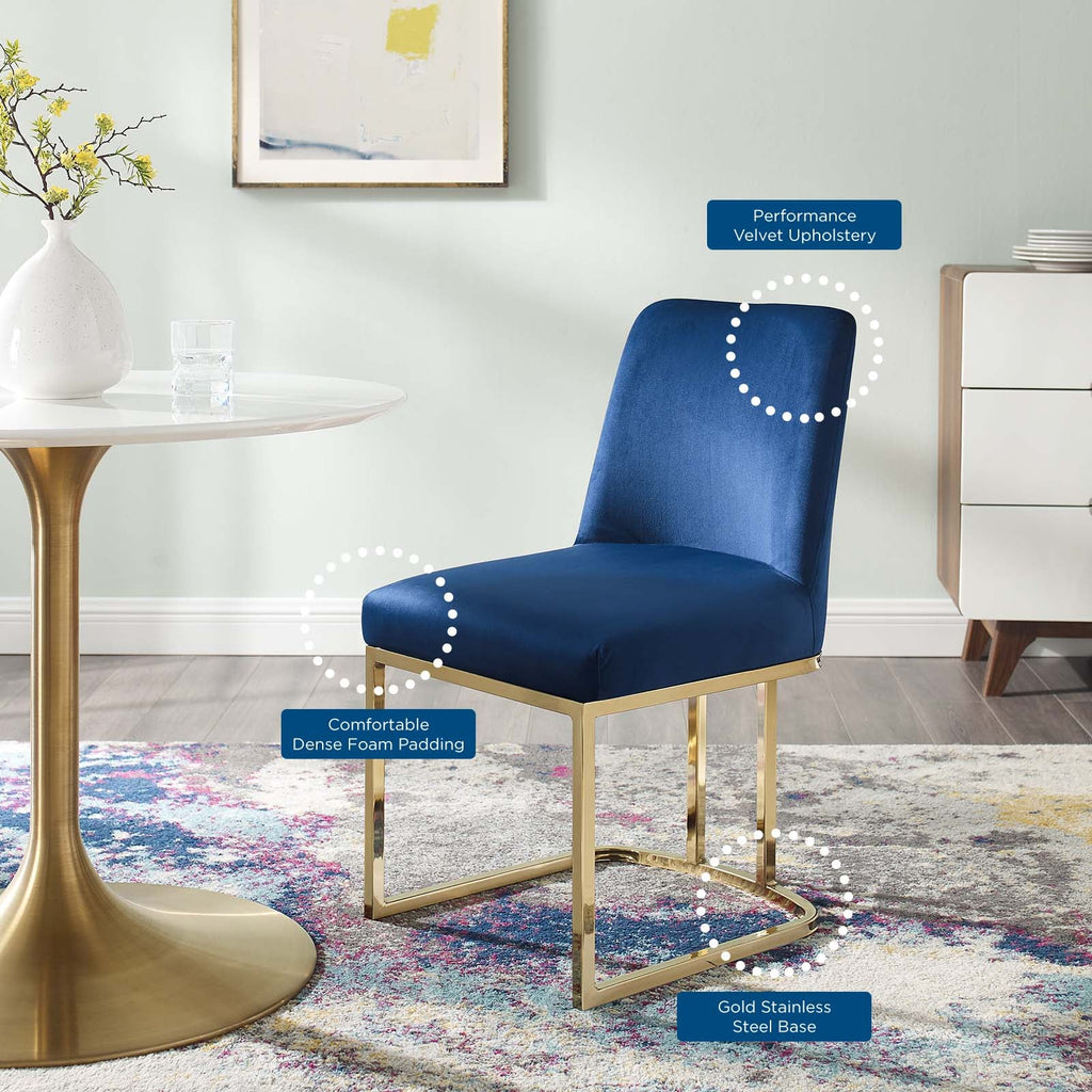 Amplify Sled Base Performance Velvet Dining Side Chair in Gold Navy