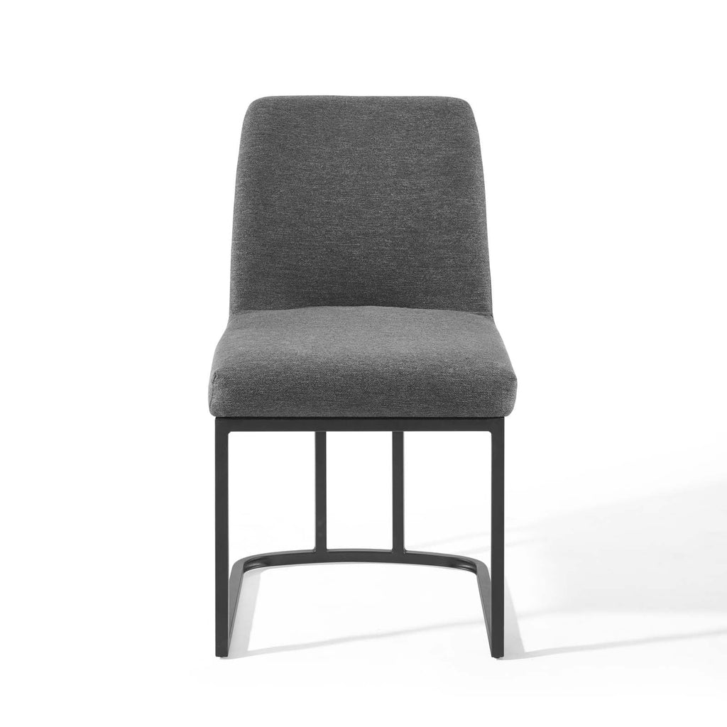 Amplify Sled Base Upholstered Fabric Dining Side Chair in Black Charcoal