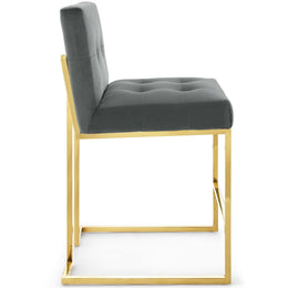 Privy Gold Stainless Steel Performance Velvet Counter Stool in Gold Charcoal