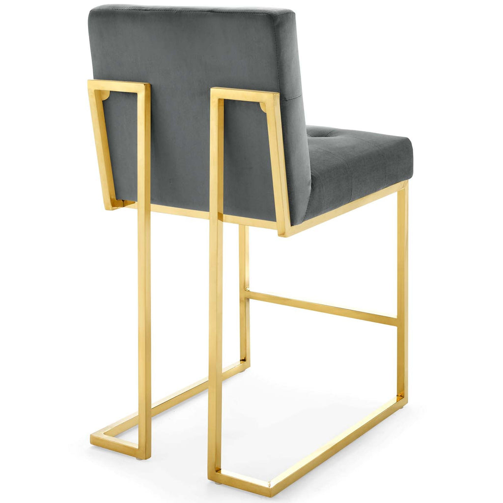Privy Gold Stainless Steel Performance Velvet Counter Stool in Gold Charcoal