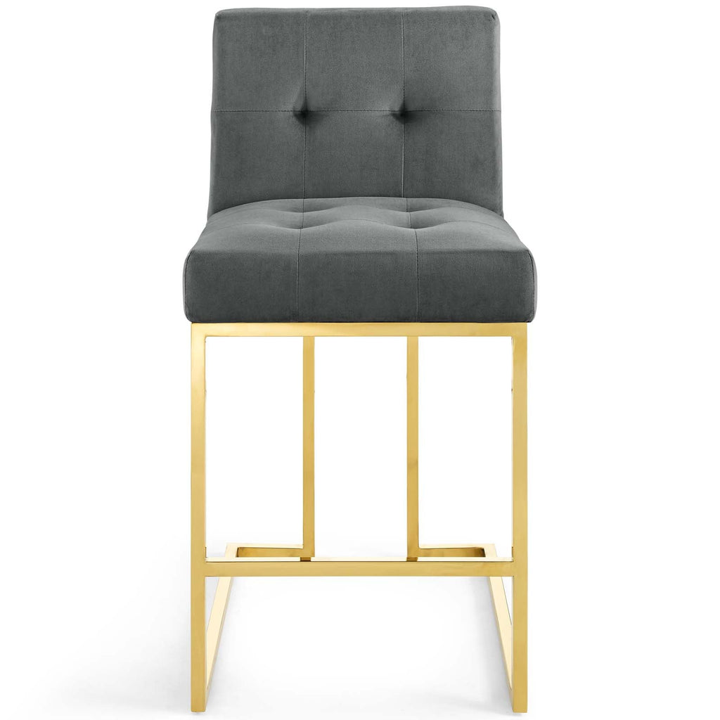 Privy Gold Stainless Steel Performance Velvet Counter Stool in Gold Charcoal