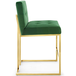 Privy Gold Stainless Steel Performance Velvet Counter Stool in Gold Emerald