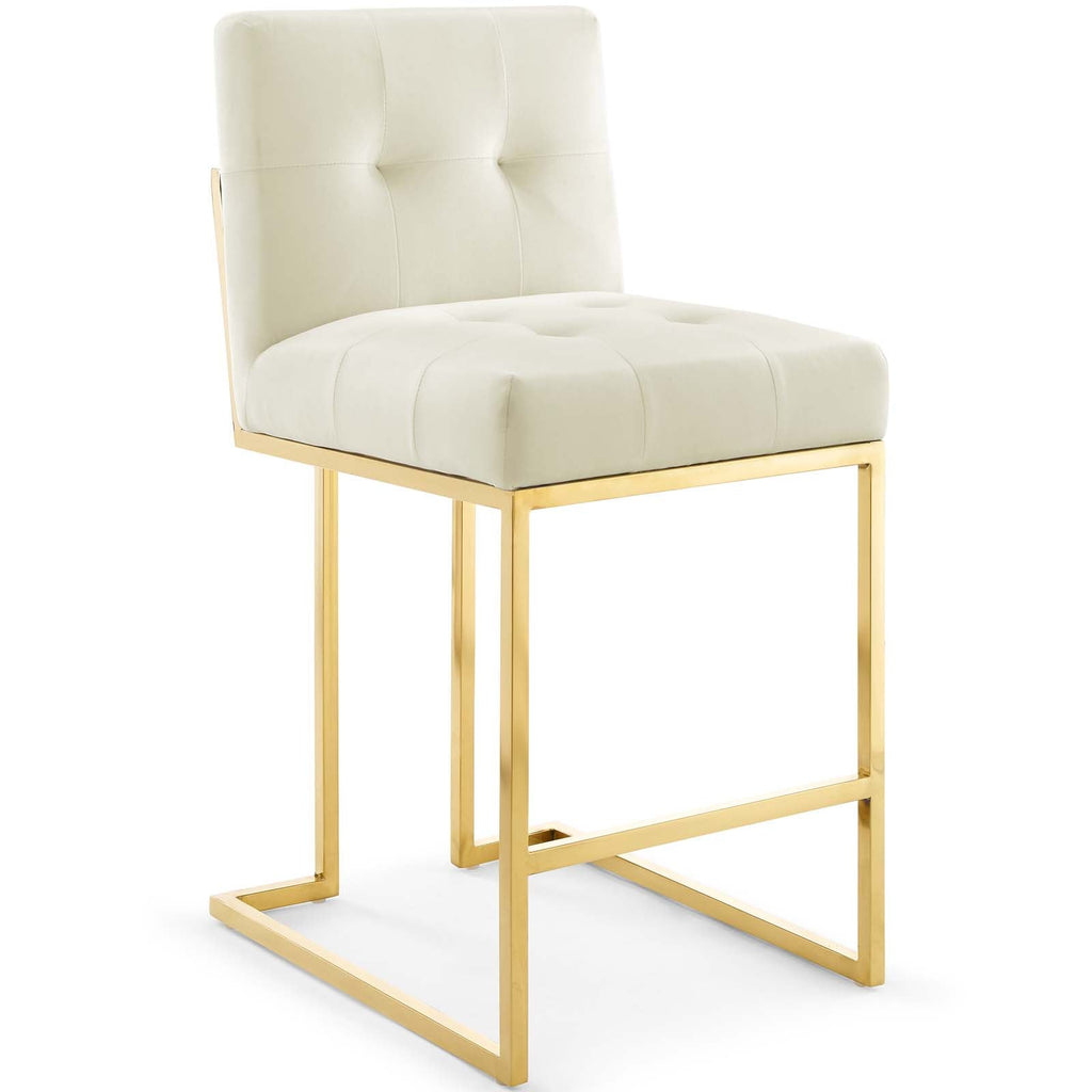 Privy Gold Stainless Steel Performance Velvet Counter Stool in Gold Ivory