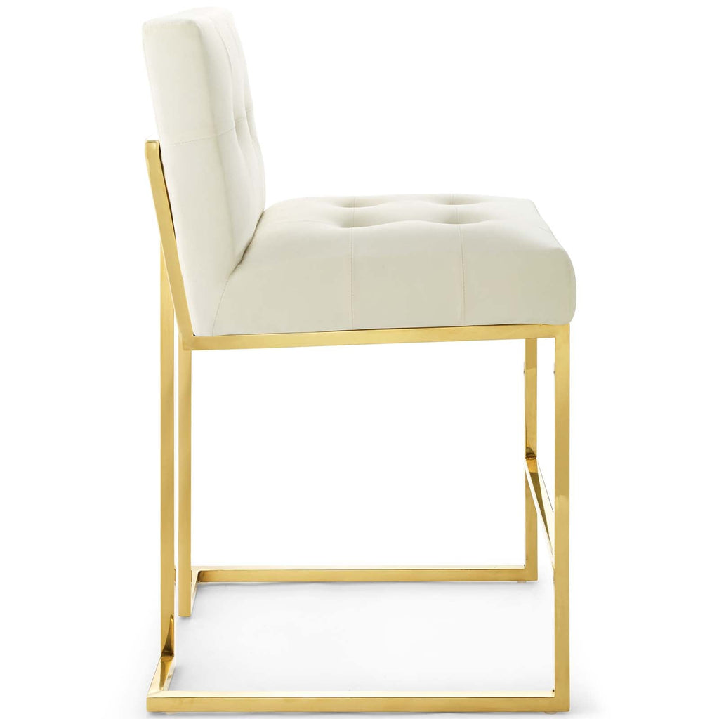 Privy Gold Stainless Steel Performance Velvet Counter Stool in Gold Ivory