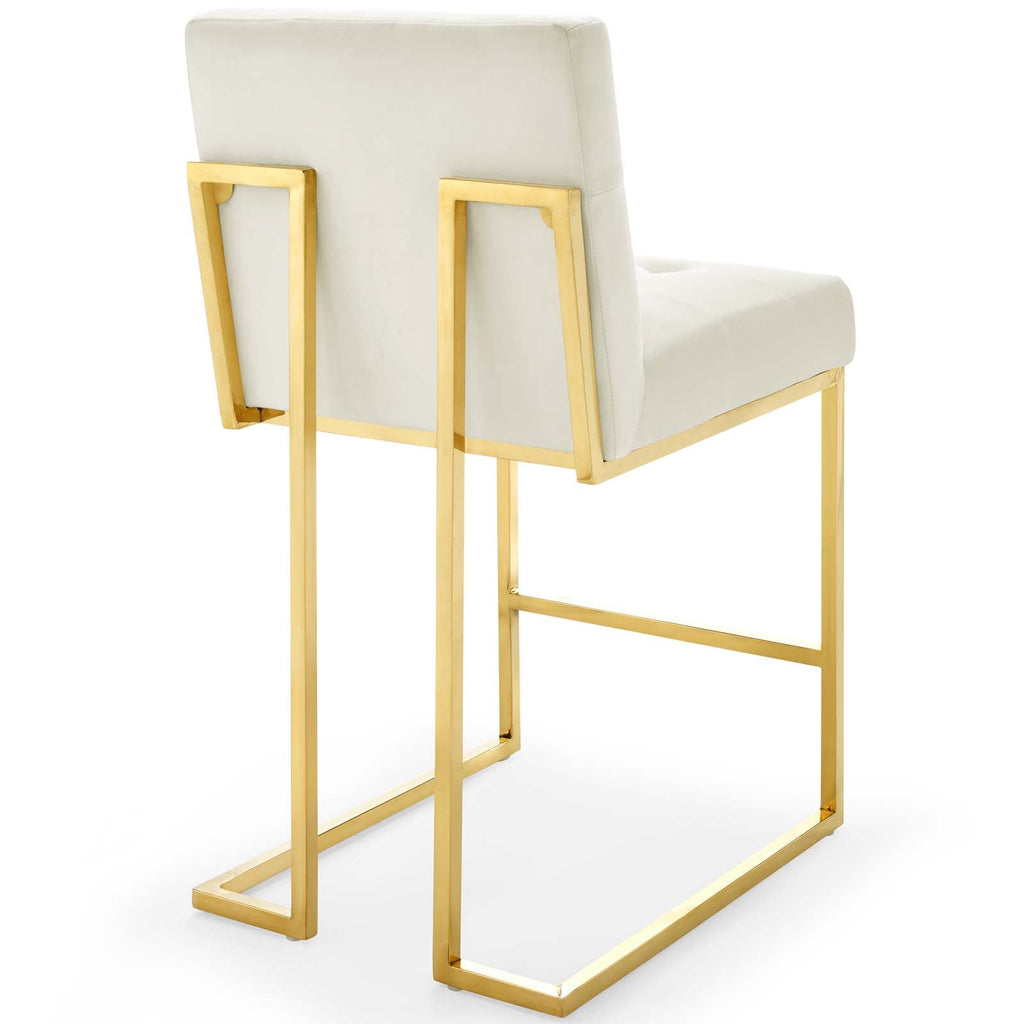 Privy Gold Stainless Steel Performance Velvet Counter Stool in Gold Ivory