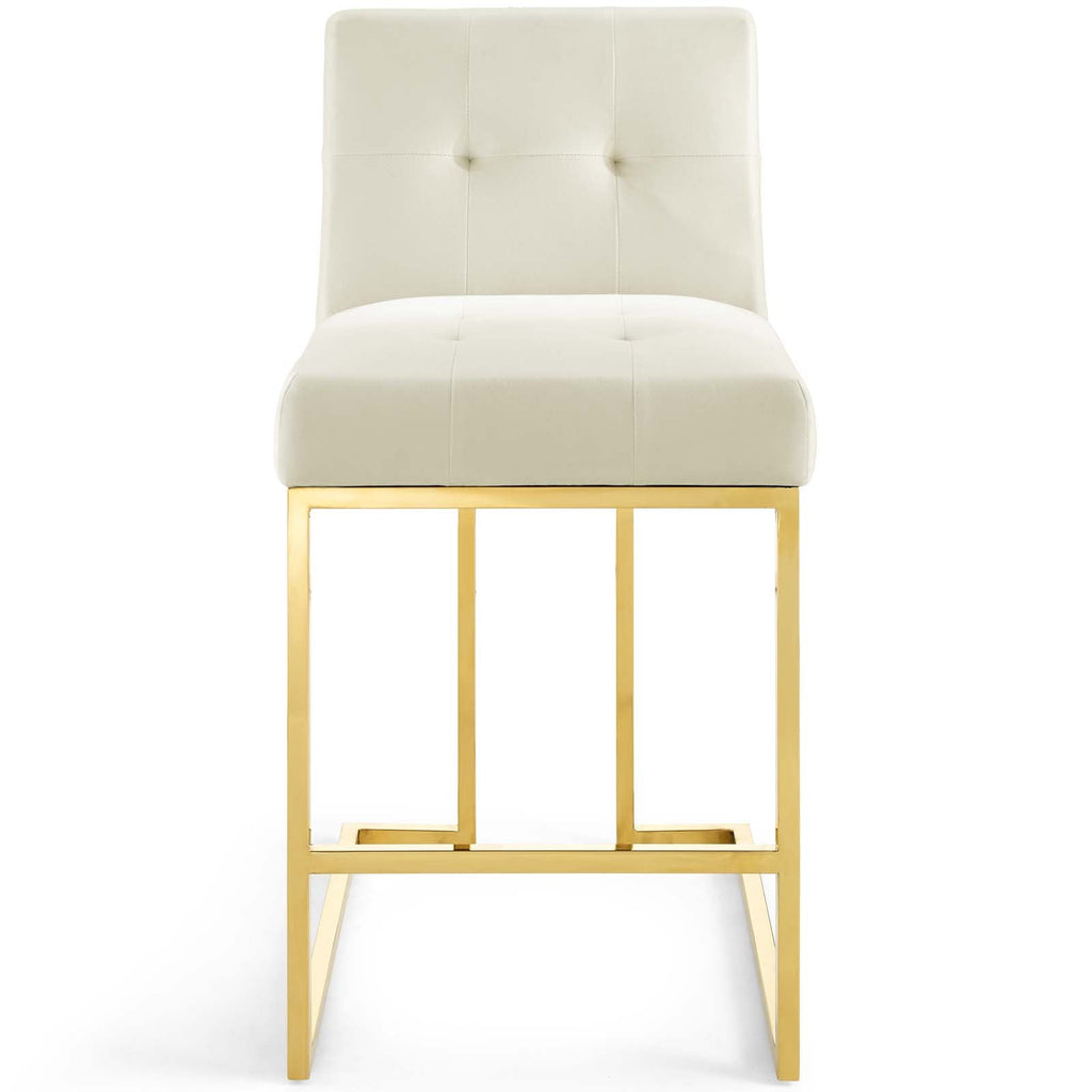 Privy Gold Stainless Steel Performance Velvet Counter Stool in Gold Ivory