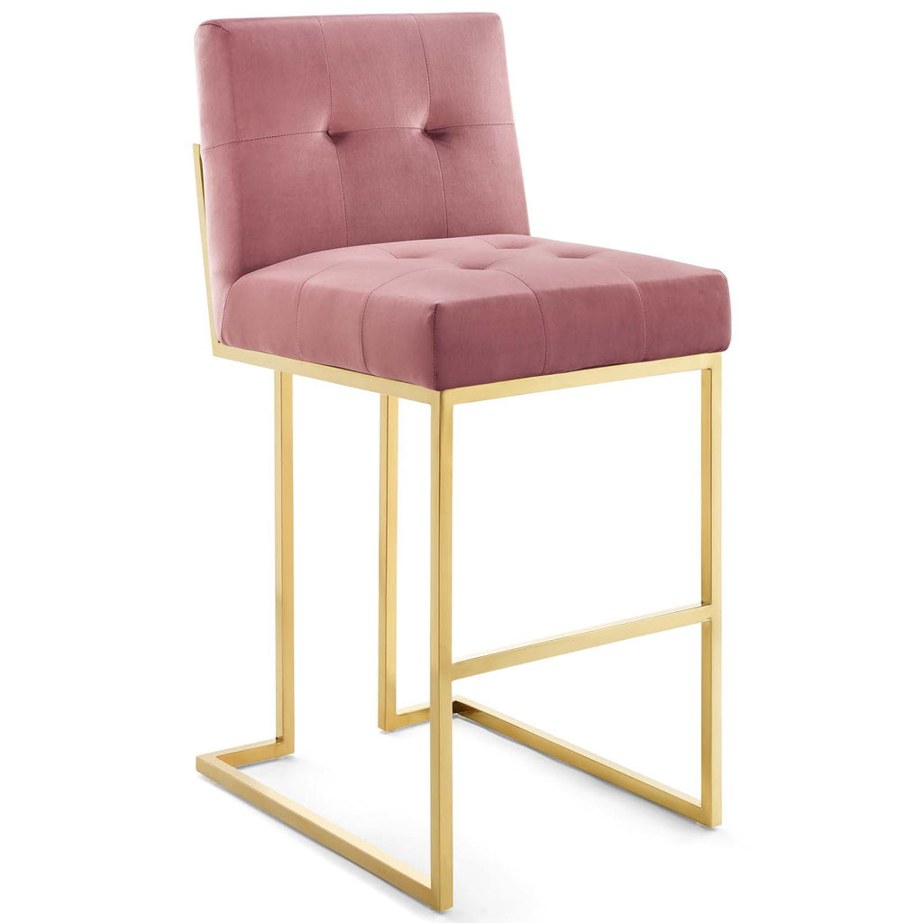 Privy Gold Stainless Steel Performance Velvet Bar Stool in Gold Dusty Rose