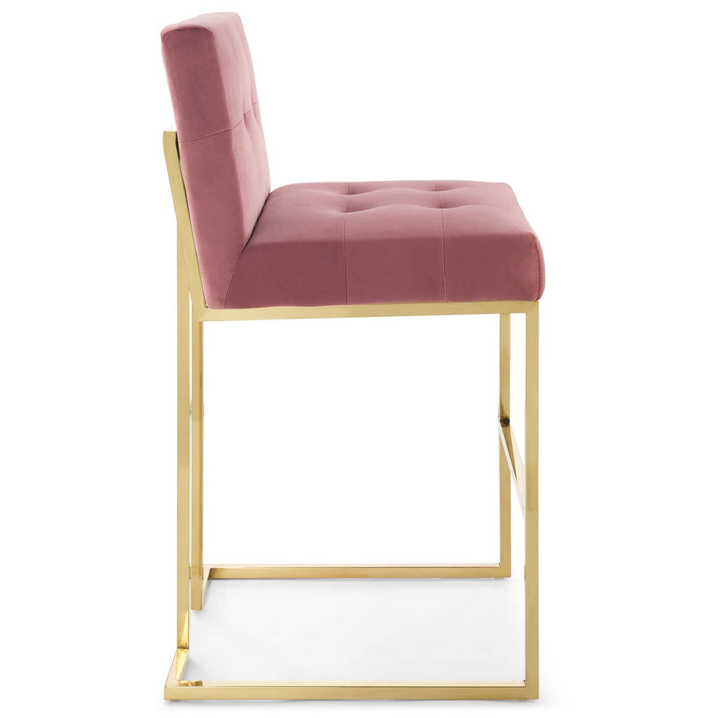 Privy Gold Stainless Steel Performance Velvet Bar Stool in Gold Dusty Rose