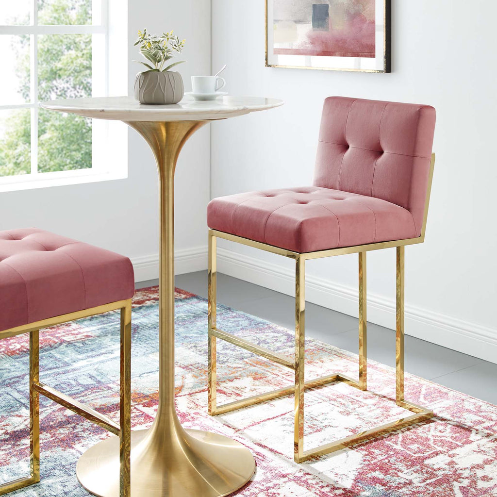 Privy Gold Stainless Steel Performance Velvet Bar Stool in Gold Dusty Rose