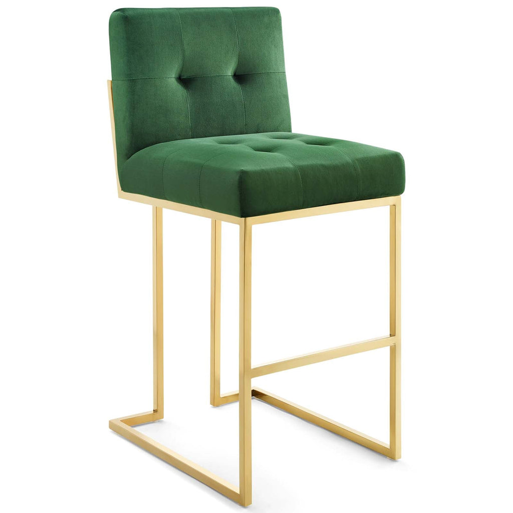 Privy Gold Stainless Steel Performance Velvet Bar Stool in Gold Emerald