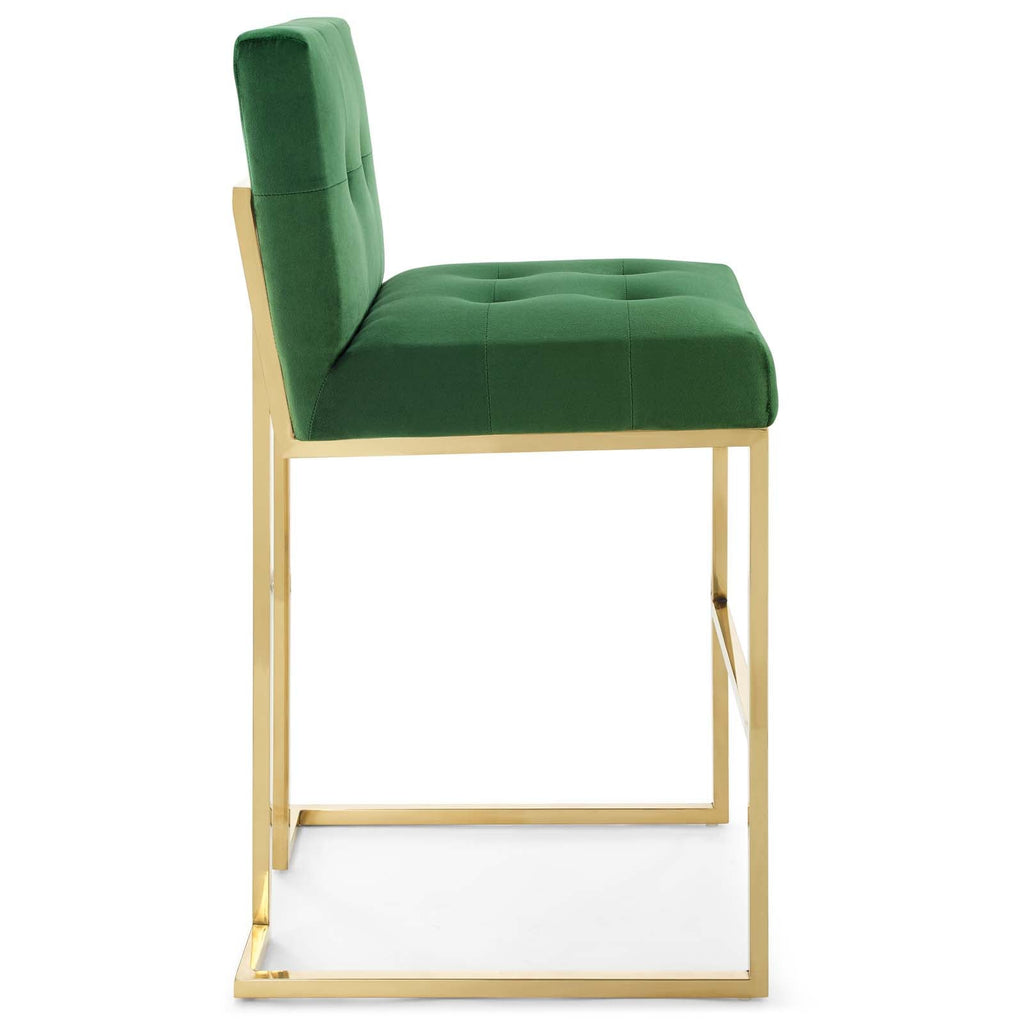 Privy Gold Stainless Steel Performance Velvet Bar Stool in Gold Emerald