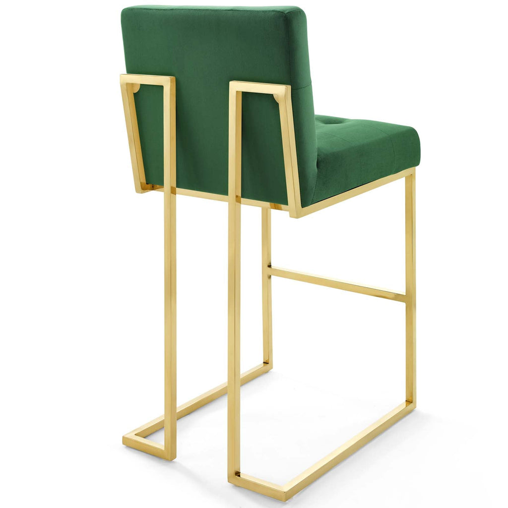 Privy Gold Stainless Steel Performance Velvet Bar Stool in Gold Emerald