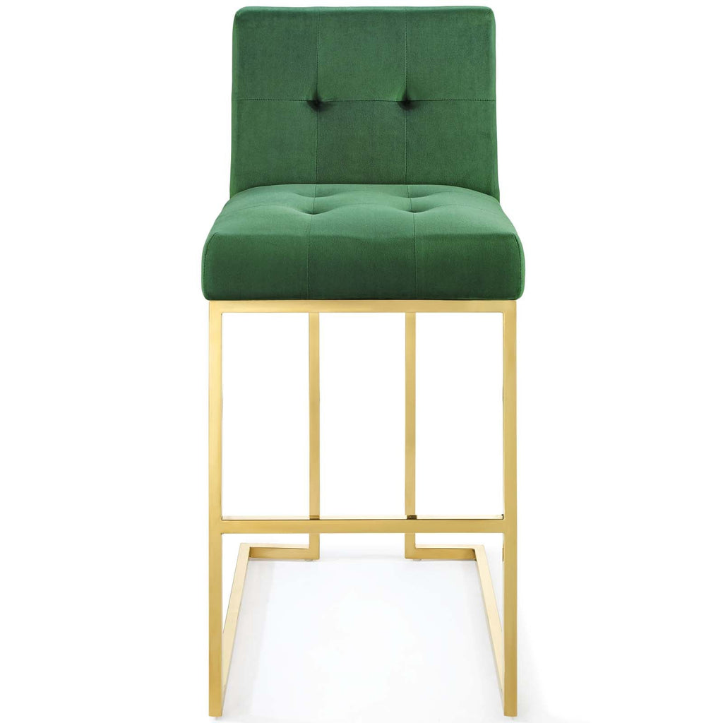 Privy Gold Stainless Steel Performance Velvet Bar Stool in Gold Emerald