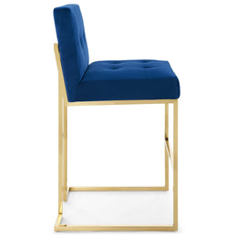 Privy Gold Stainless Steel Performance Velvet Bar Stool in Gold Navy