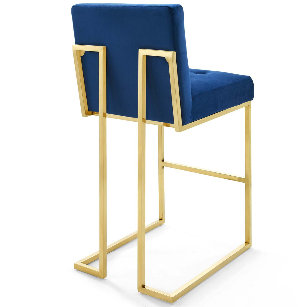 Privy Gold Stainless Steel Performance Velvet Bar Stool in Gold Navy