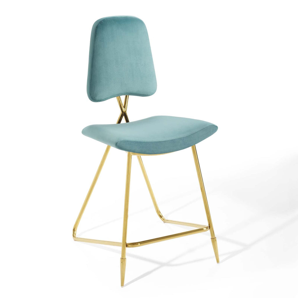 Ponder Performance Velvet Counter Stool in Sea Blue