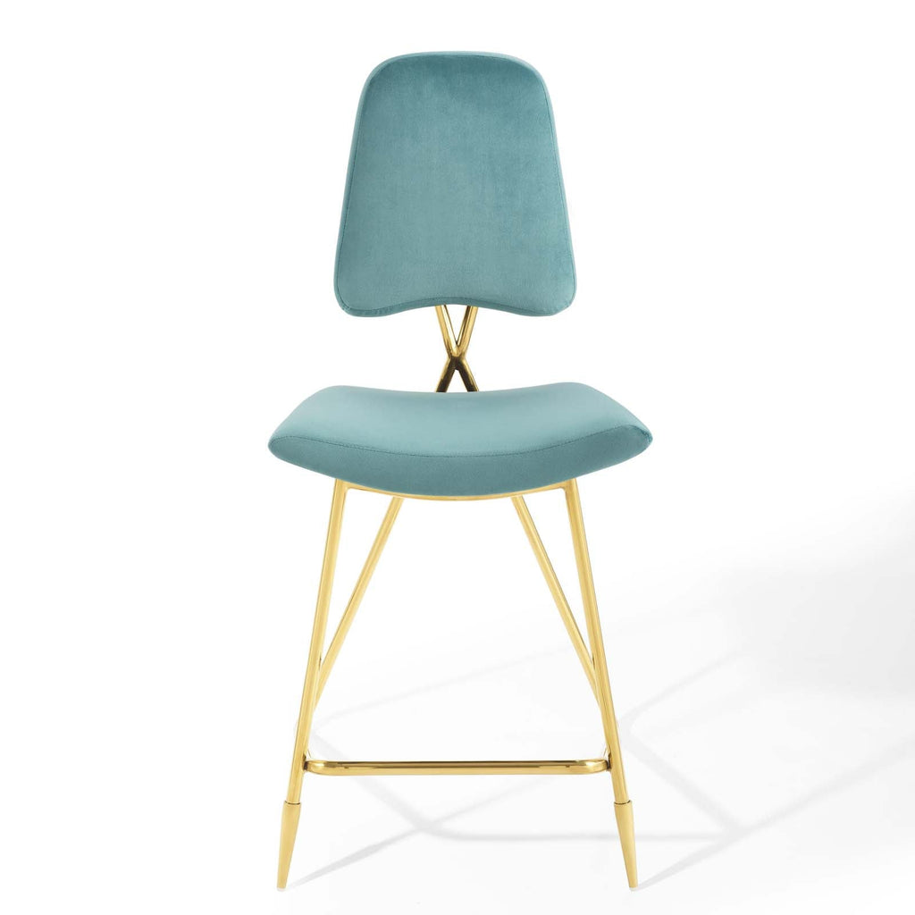 Ponder Performance Velvet Counter Stool in Sea Blue