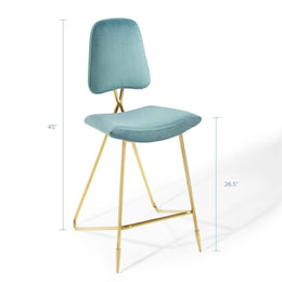 Ponder Performance Velvet Bar Stool in Sea Blue