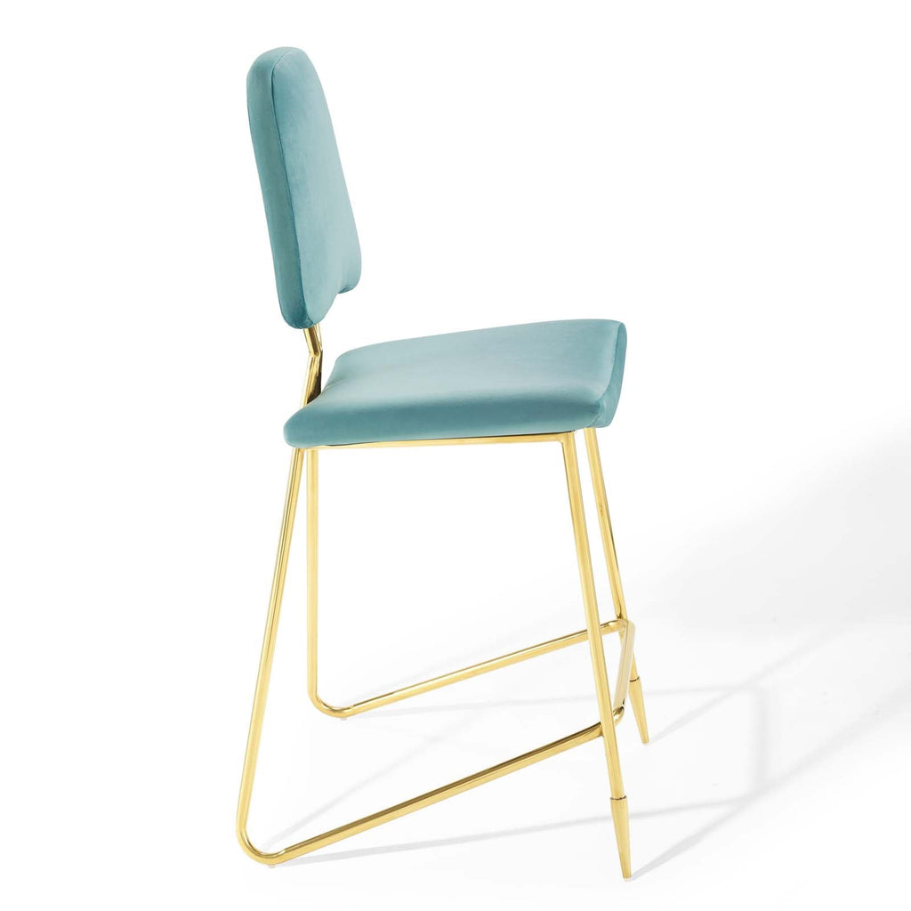 Ponder Performance Velvet Bar Stool in Sea Blue