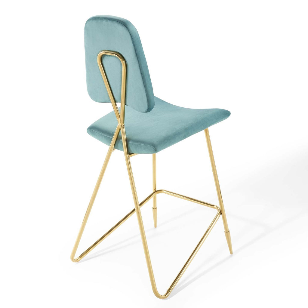 Ponder Performance Velvet Bar Stool in Sea Blue