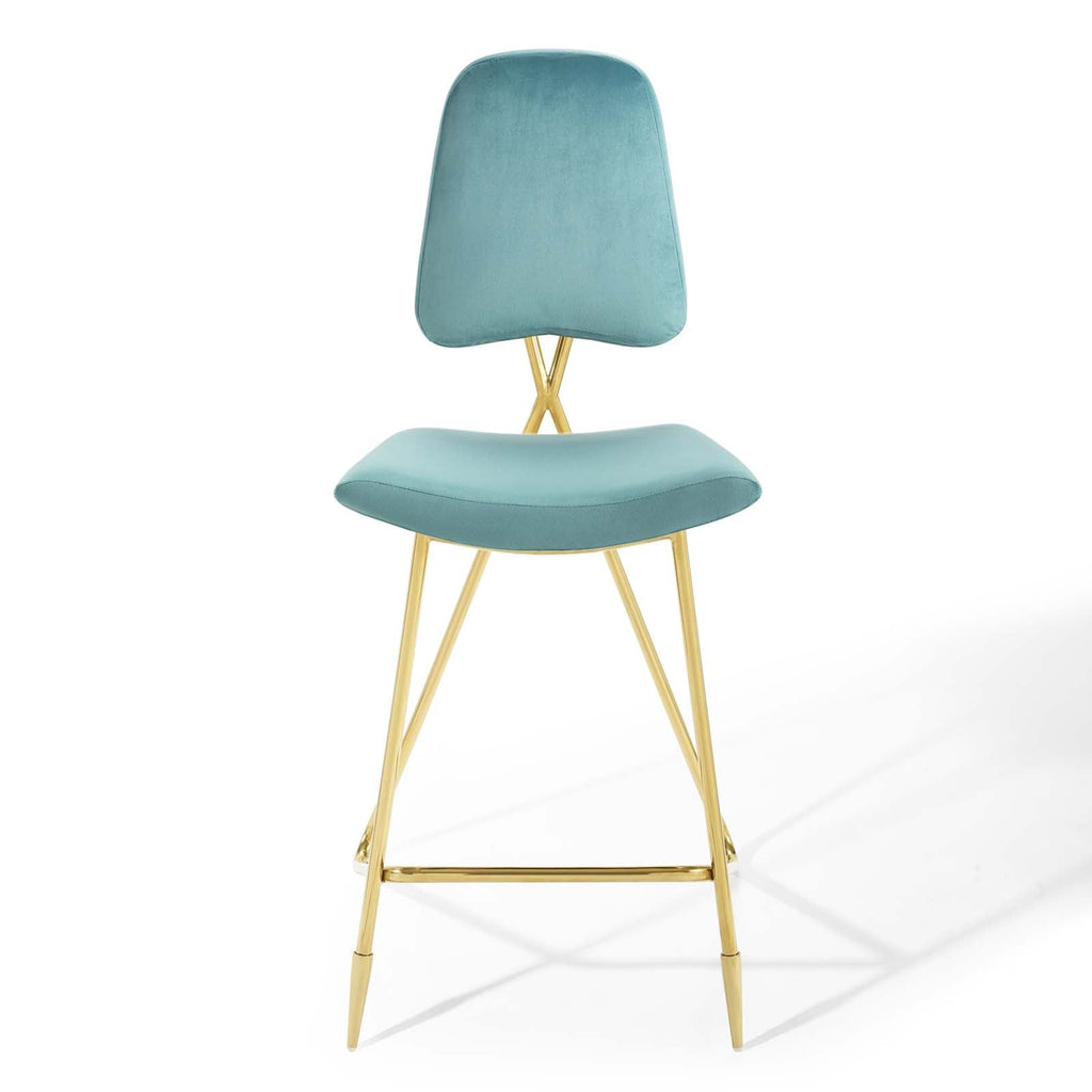 Ponder Performance Velvet Bar Stool in Sea Blue