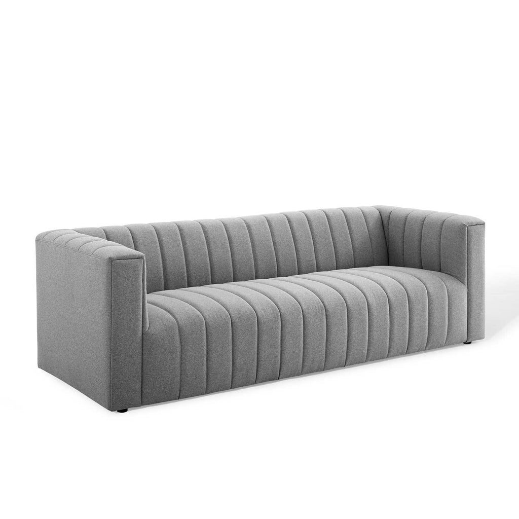 Reflection Channel Tufted Upholstered Fabric Sofa in Light Gray