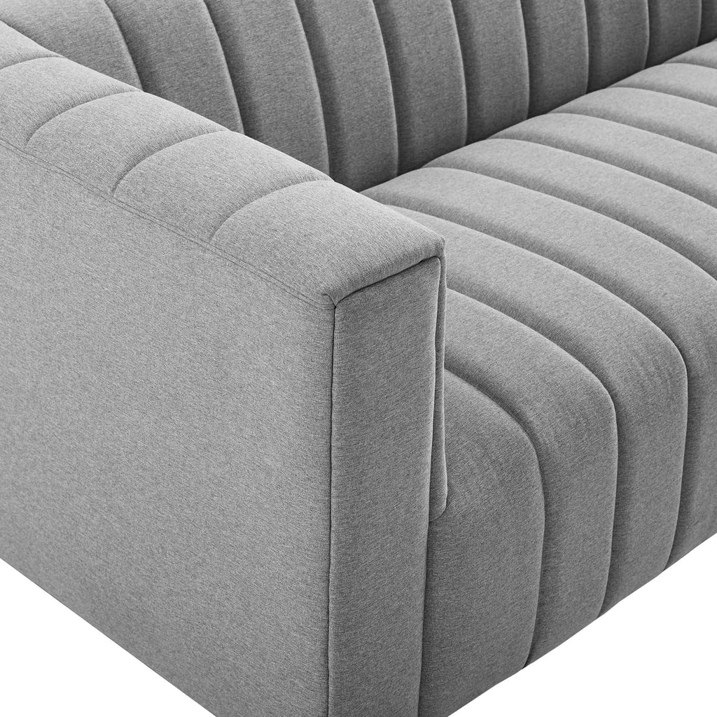 Reflection Channel Tufted Upholstered Fabric Sofa in Light Gray