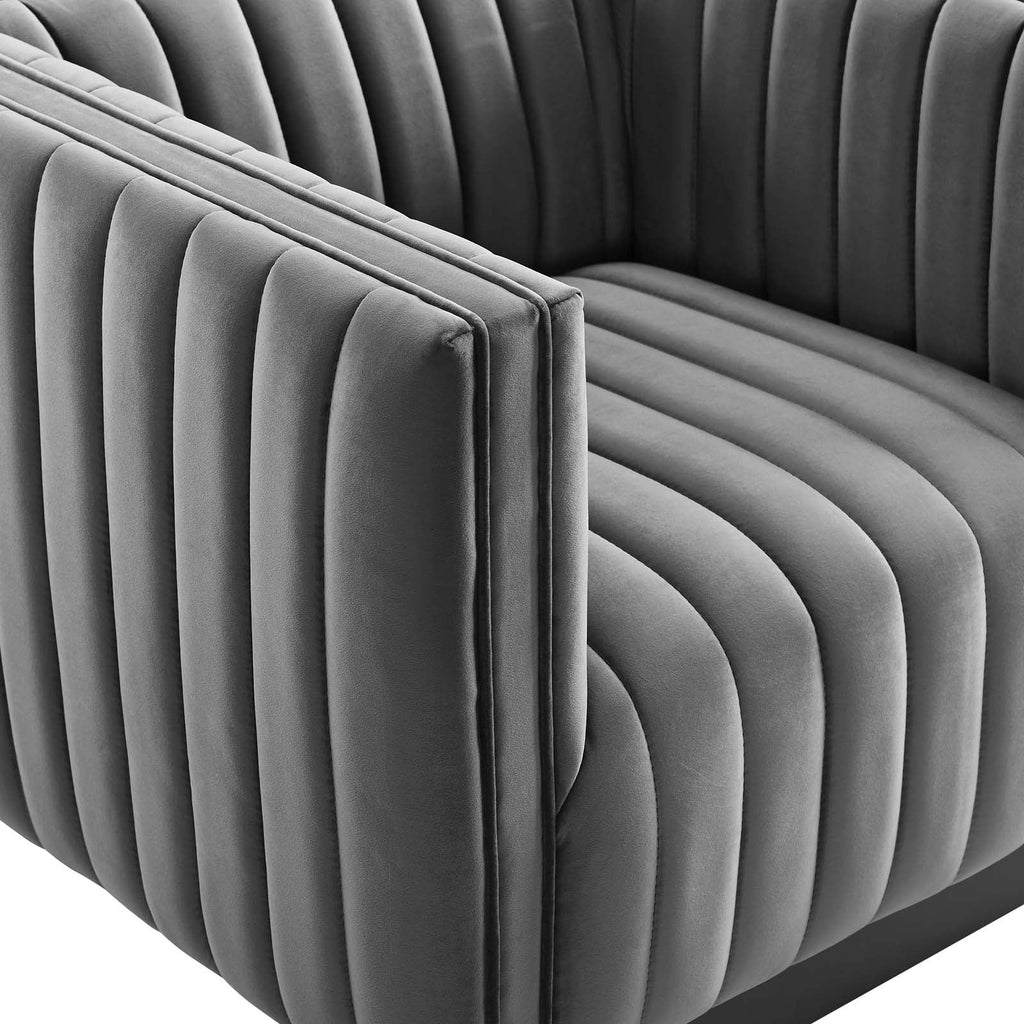 Conjure Channel Tufted Performance Velvet Accent Armchair in Gray