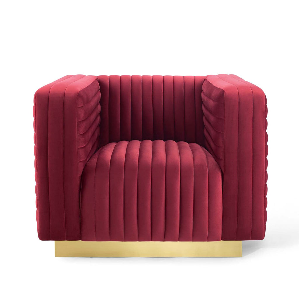 Charisma Channel Tufted Performance Velvet Accent Armchair in Maroon