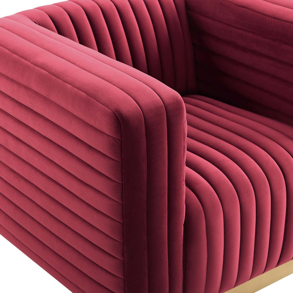 Charisma Channel Tufted Performance Velvet Accent Armchair in Maroon