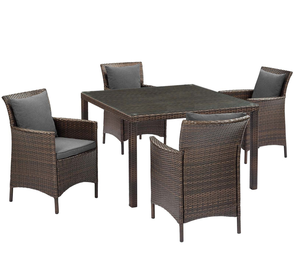 Conduit 5 Piece Outdoor Patio Wicker Rattan Set in Brown Charcoal-1