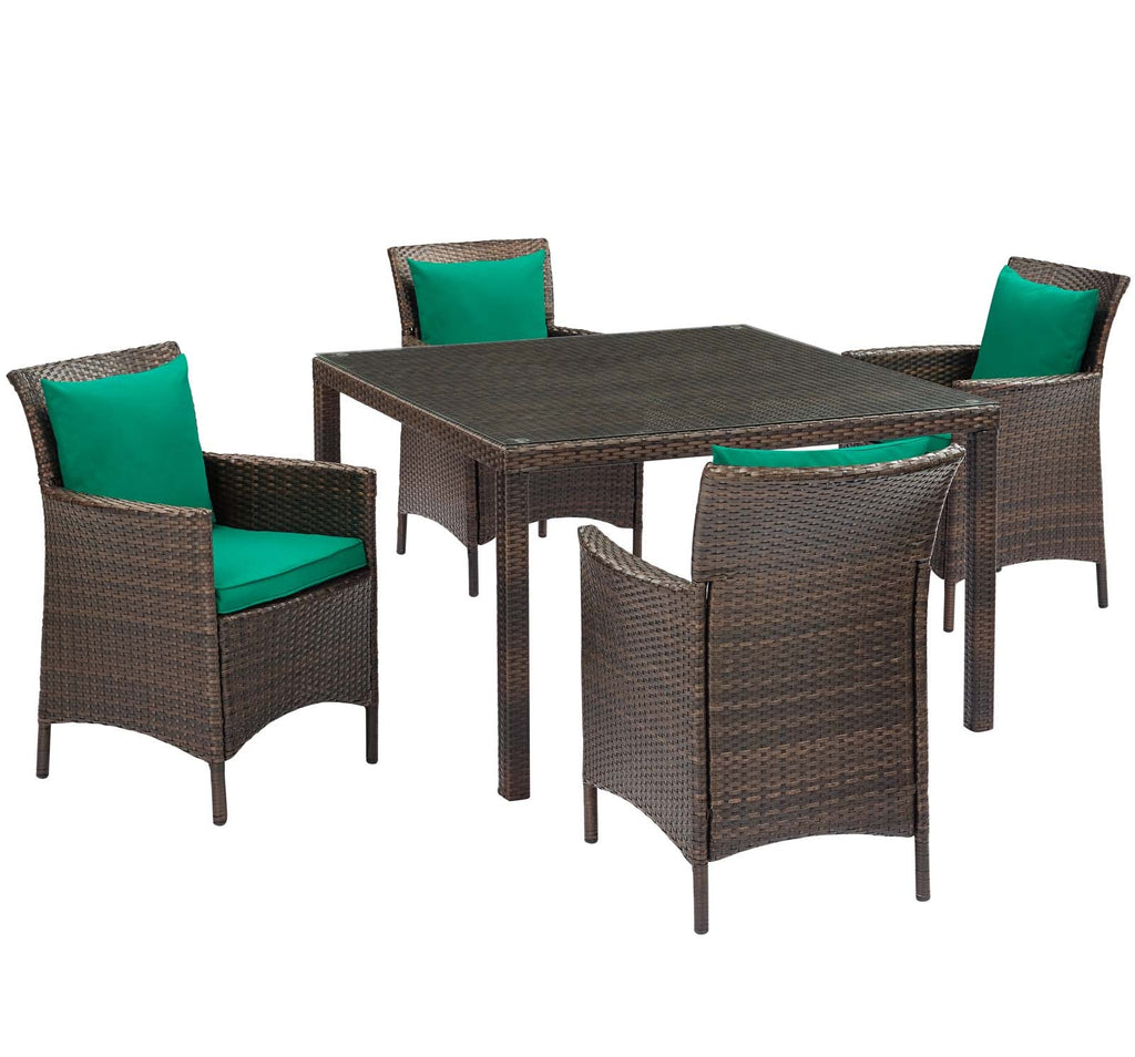 Conduit 5 Piece Outdoor Patio Wicker Rattan Set in Brown Green-1