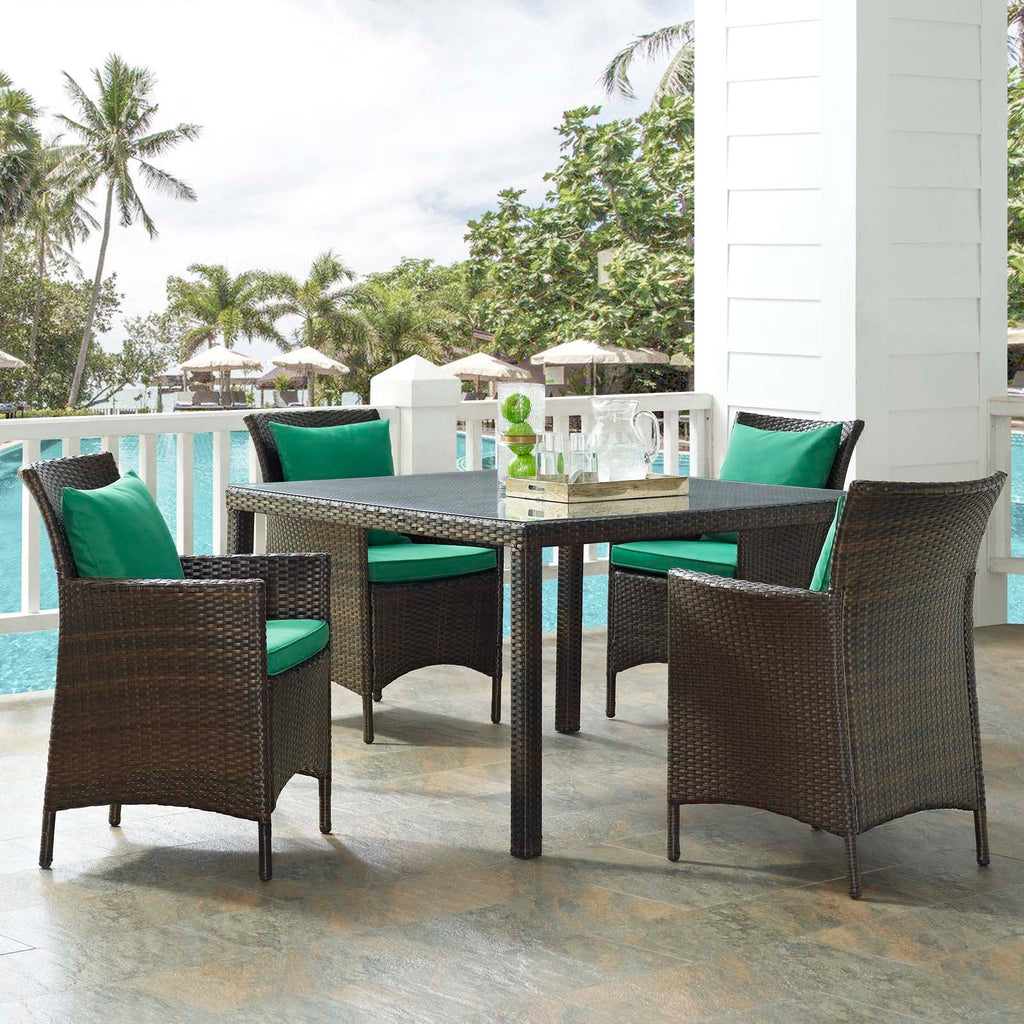 Conduit 5 Piece Outdoor Patio Wicker Rattan Set in Brown Green-1