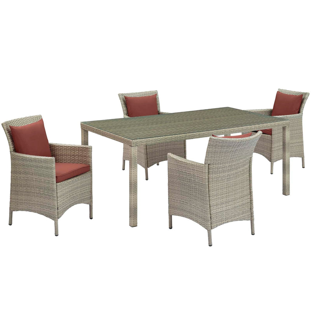 Conduit 5 Piece Outdoor Patio Wicker Rattan Dining Set in Light Gray Currant