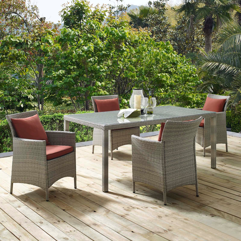 Conduit 5 Piece Outdoor Patio Wicker Rattan Dining Set in Light Gray Currant