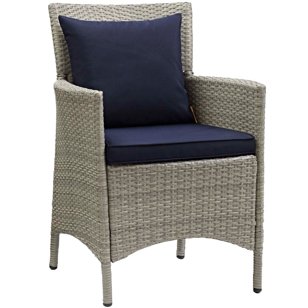 Conduit 5 Piece Outdoor Patio Wicker Rattan Dining Set in Light Gray Navy