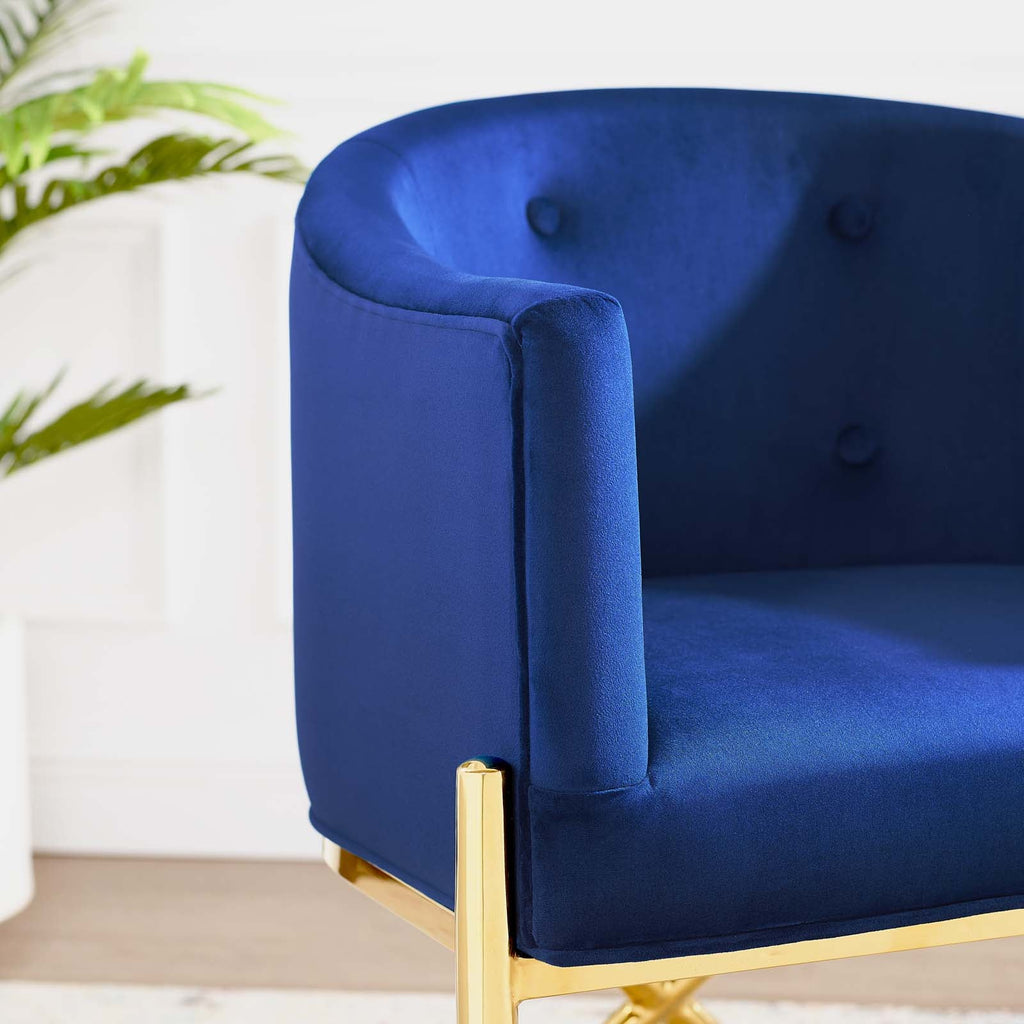 Savour Tufted Performance Velvet Accent Dining Armchair in Navy
