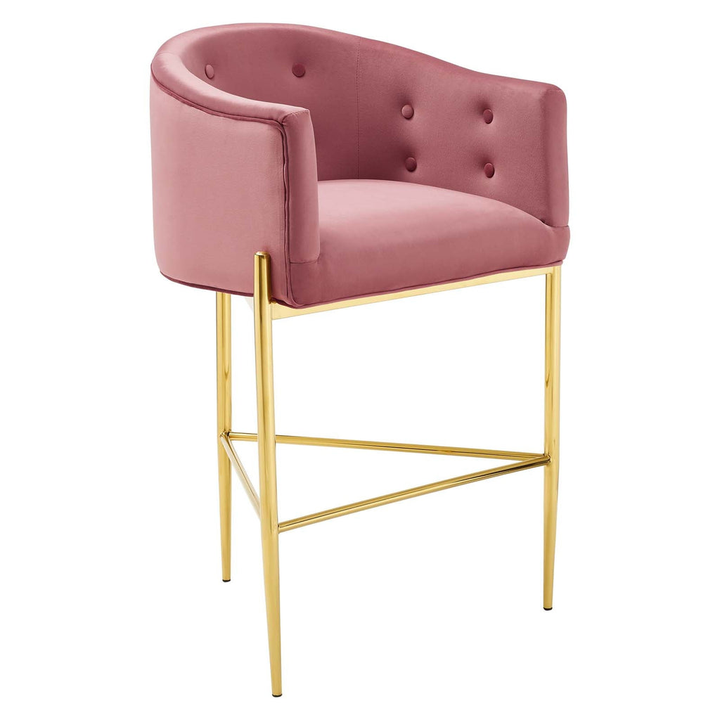 Savour Tufted Performance Velvet Bar Stool in Dusty Rose