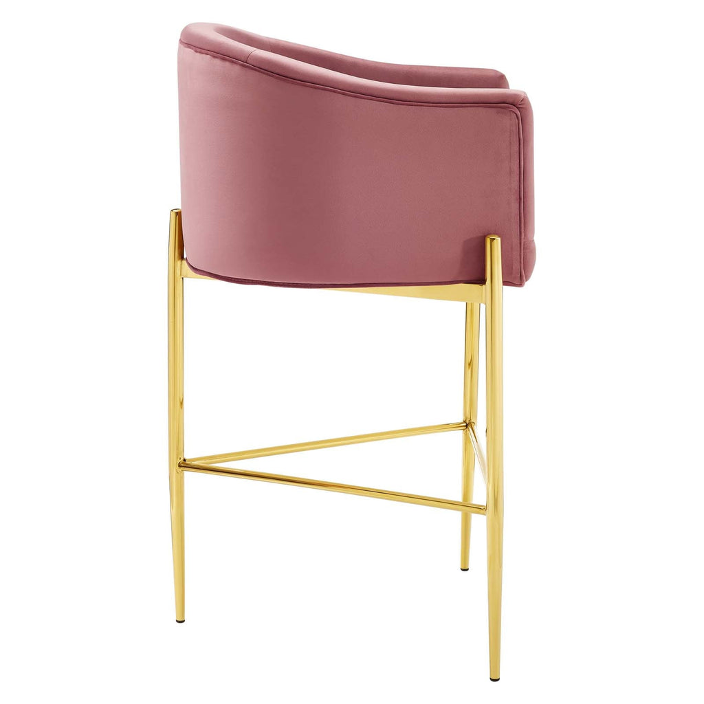 Savour Tufted Performance Velvet Bar Stool in Dusty Rose