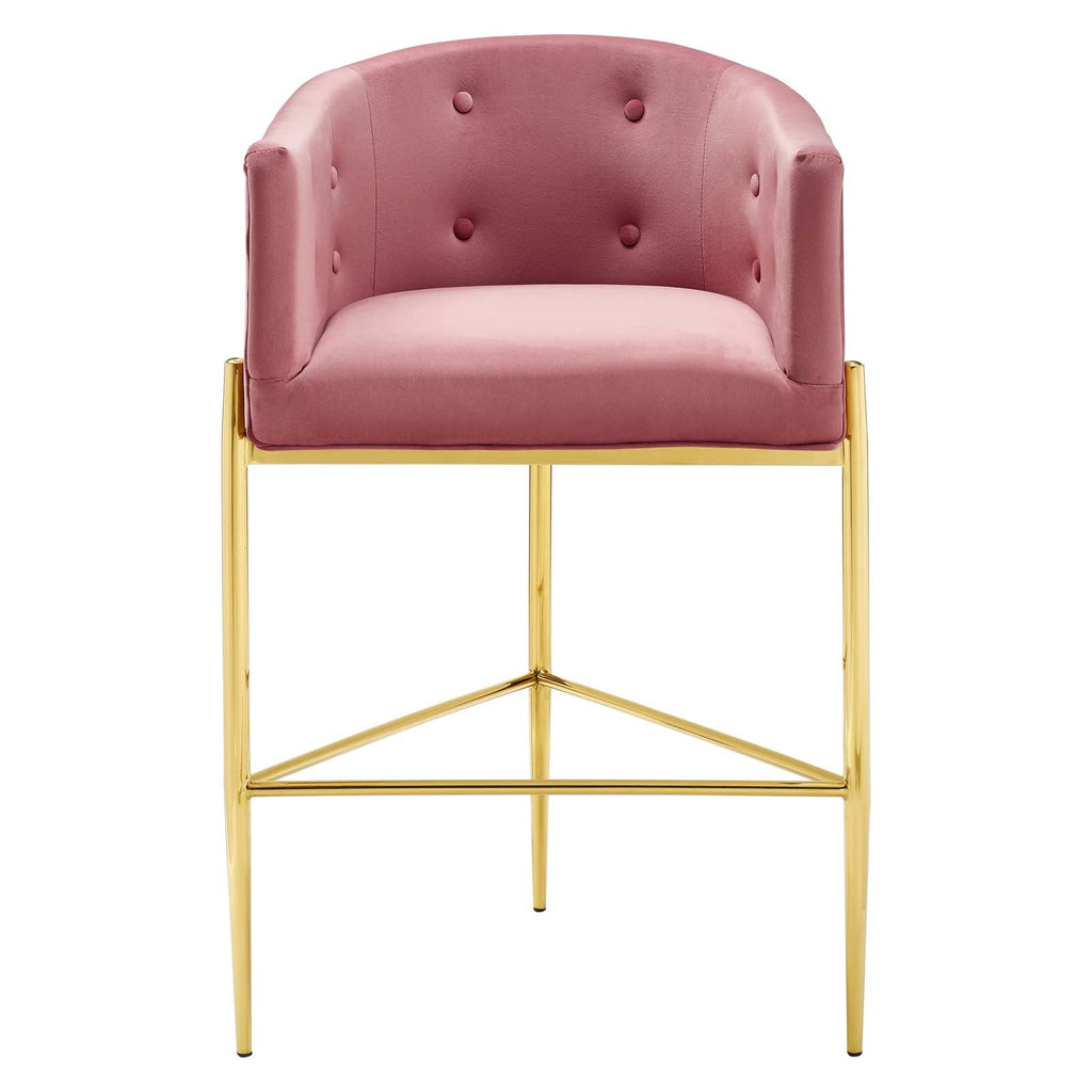 Savour Tufted Performance Velvet Bar Stool in Dusty Rose