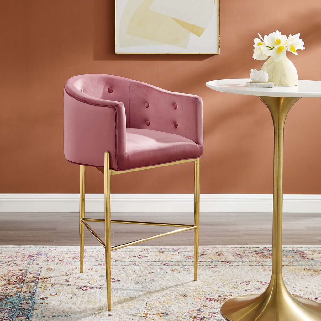 Savour Tufted Performance Velvet Bar Stool in Dusty Rose