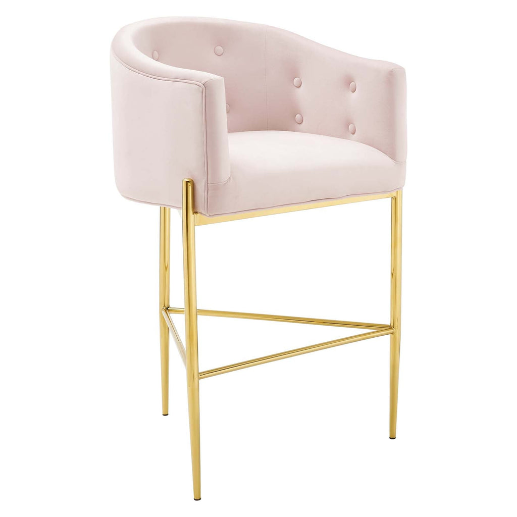 Savour Tufted Performance Velvet Bar Stool in Pink